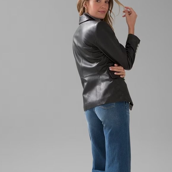 NWT $600 TAGS WHITE HOUSE BLACK MARKET GENUINE LEATHER JACKET BLAZER 00 2 - Picture 3 of 3
